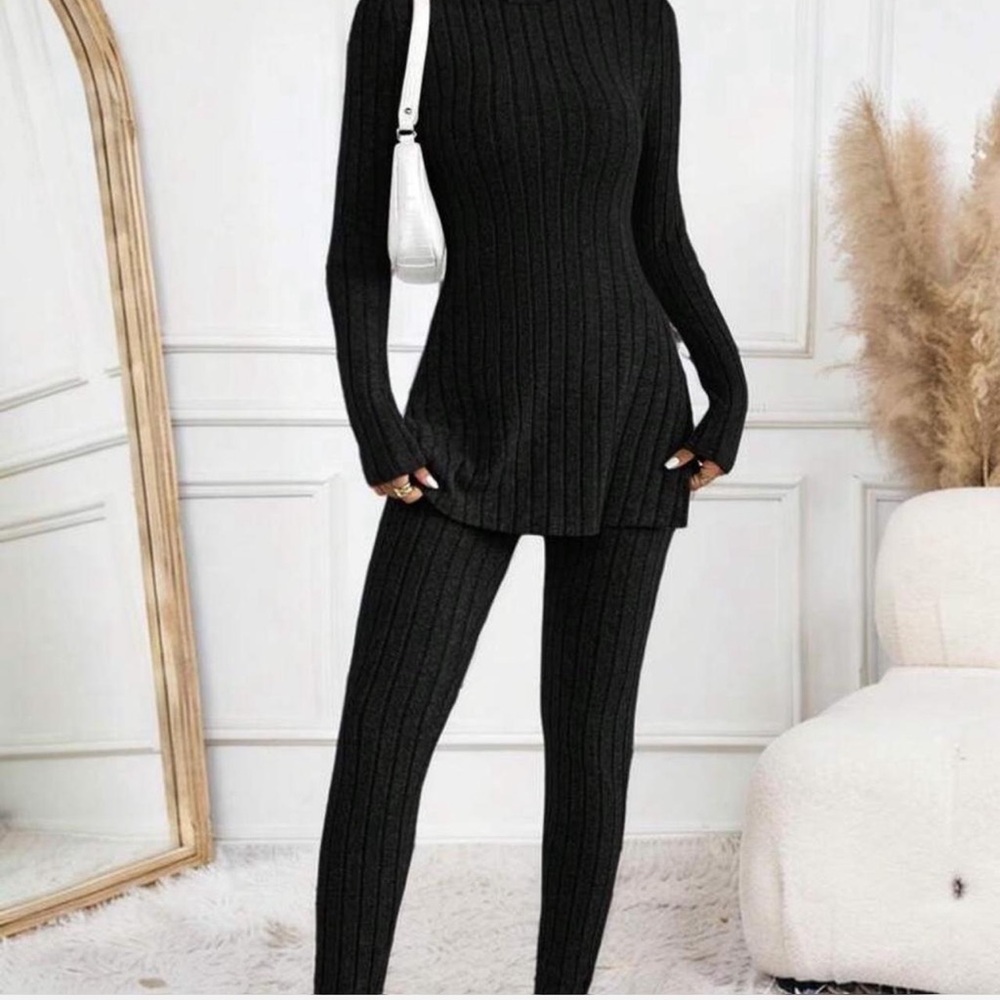 SHEIN Woman Black Ribbed Lounge Set Size S - Picture 6 of 7